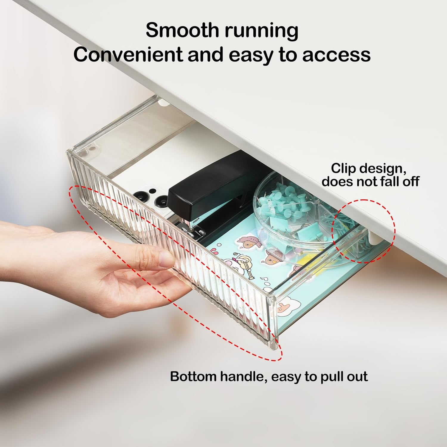 1 Pack under Desk Drawer with 3 Self-Adhesive 3M Nano Tape for Hidden Desktop Storage Organizer image number 6