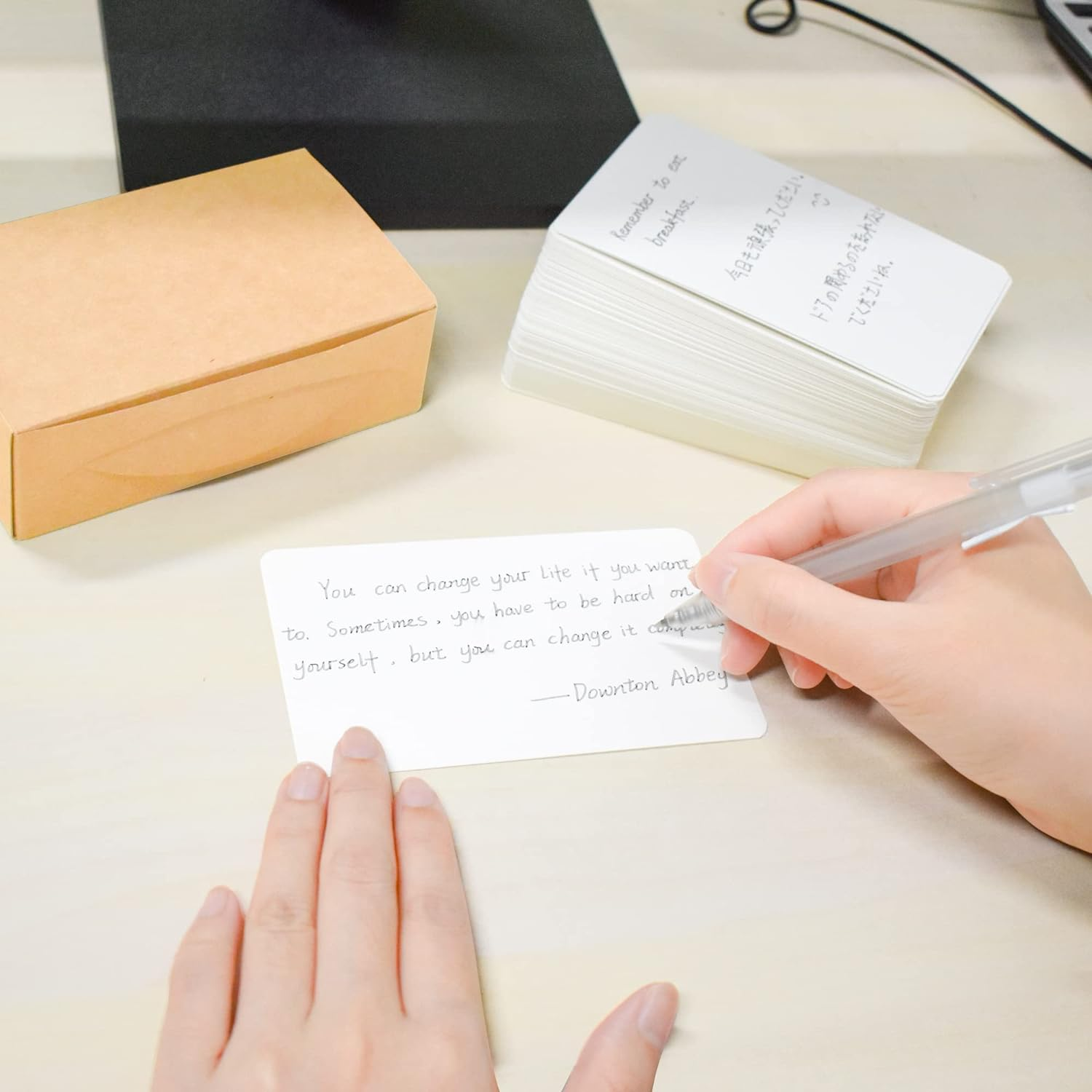 VANRA 300PCS Blank Index Cards 3X5 Inches Note Cards Thick 111Lb Cardstock Flash Cards, Unruled Study Cards for School Learning, Office (White) - Black image number 3