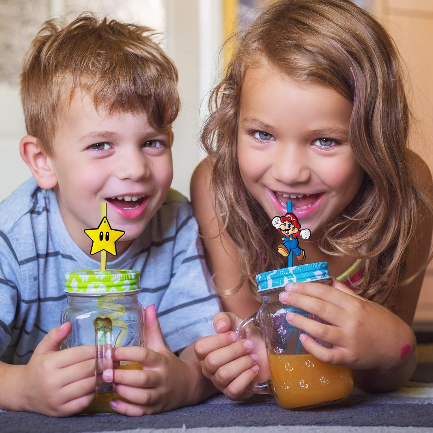 24Pcs Birthday Party Supplies Reusable Drinking Straws,8 Designs Party Favors with 2 Cleaning Brushes,Best for Your Kid&rsquo;S Party image number 2