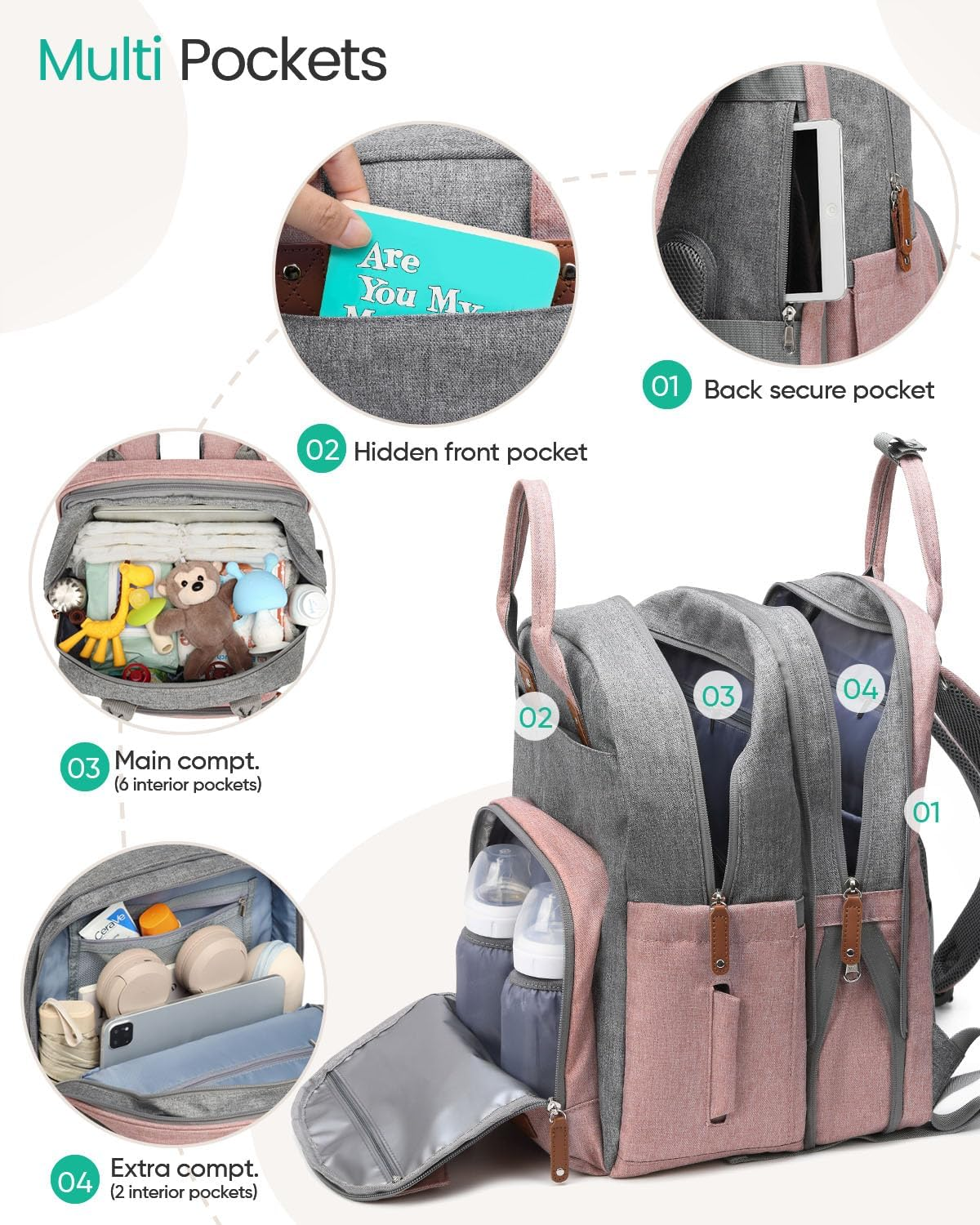 Extra Large Diaper Bag Backpack for Two Kids, Expandable 35L Baby Bags for Mom Girl Boy Dad Toddler image number 4