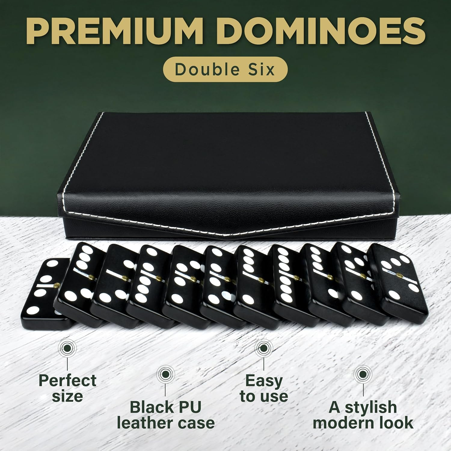 Dominos Set for Adults and Kids - Dominoes - Domino Classic Board Games, Christmas Games &ndash; Double Six Standard Dominos Set 28 Tiles with Black PU Leather Case - Juegos De Mesa image number 1