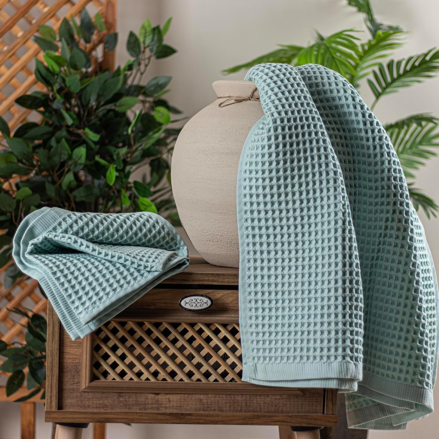 Waffle Bath Towels for Bathroom - Premium, Ultra Soft, Turkish Cotton Waffle Bath Towel Set of 2-1 Waffle Hand, 1 Waffle Bath Towels - Absorbent, Lightweight Travel Towels Sets (White)