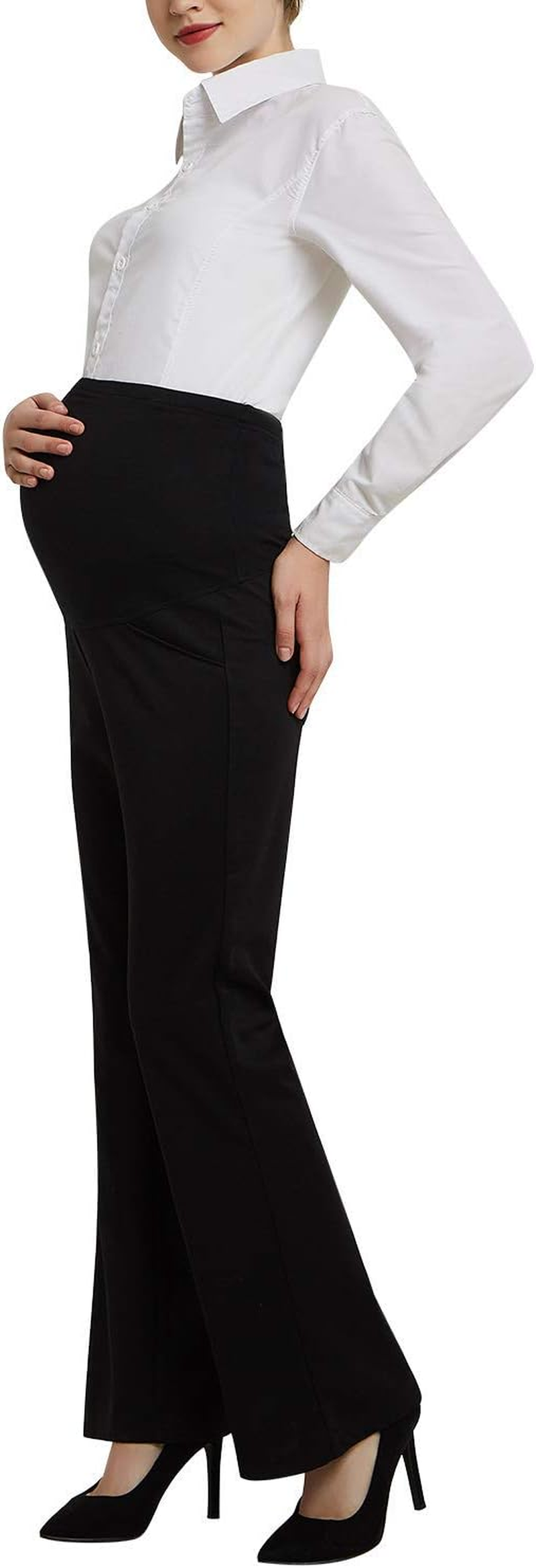 Maternity Dress Pants Flattering Work Long Pants Stretch Slim Fitted Maternity Clothes Trousers Black L