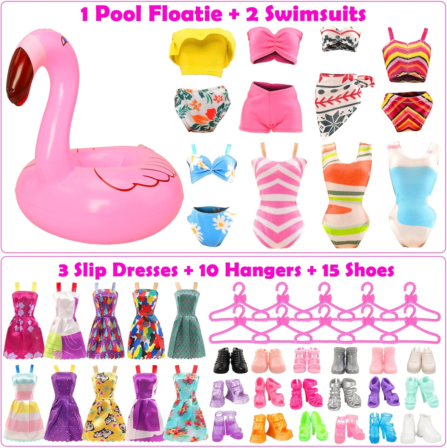 Barwa 44 Accessories for 11.5 Inch Girl Dolls: 3 Fashion Dresses + 3 Long Dresses + 3 Mini Dresses + 3 Tops + 3 Pants + 2 Swimsuits + 27 Accessories (Doll NOT Included) image number 6