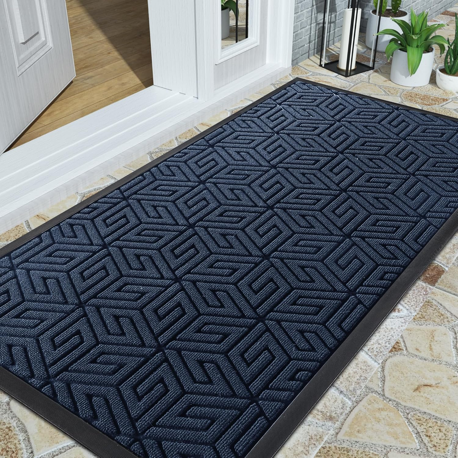 Yimobra Front Door Mat outside Entrance 17X29.5, Waterproof All-Season Weather Doormat, Stain and Fade Resistant, Indoor Outdoor Entryway Welcome Mat, Non Slip Natural Rubber, Easy Clean Patio, Gray