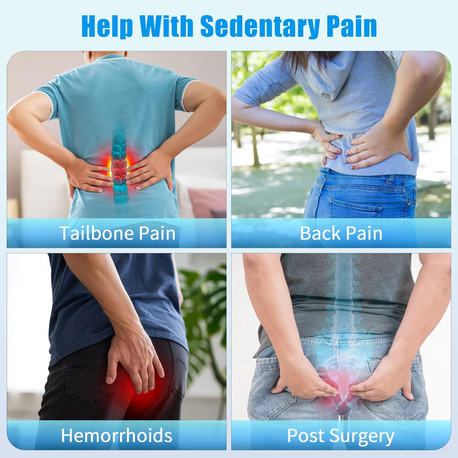 Blisstrends Donut Pillow Seat Cushion,Donut Chair Cushions for Postpartum Pregnancy & Hemorrhoids,Tailbone Pain Relief Cushion,Memory Foam Lifting Cushions for Office&Home Chairs (Blue) image number 4