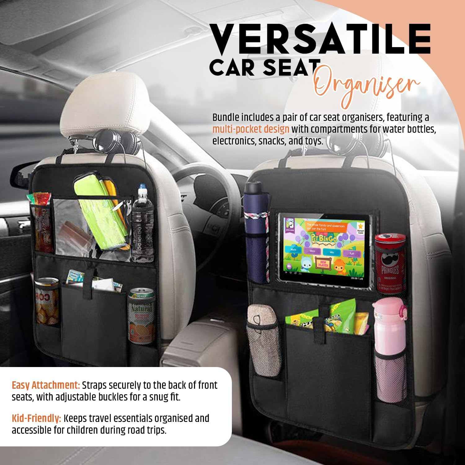 Car Boot Organiser with Super Capacity Storage &ndash; Collapsible, Car Trunk Organizer with Reinforced Handles, Adjustable Straps & Non-Slip Bottom &ndash; 2 Seatback Organisers for Suvs, Sedans, & Rvs - Black image number 1