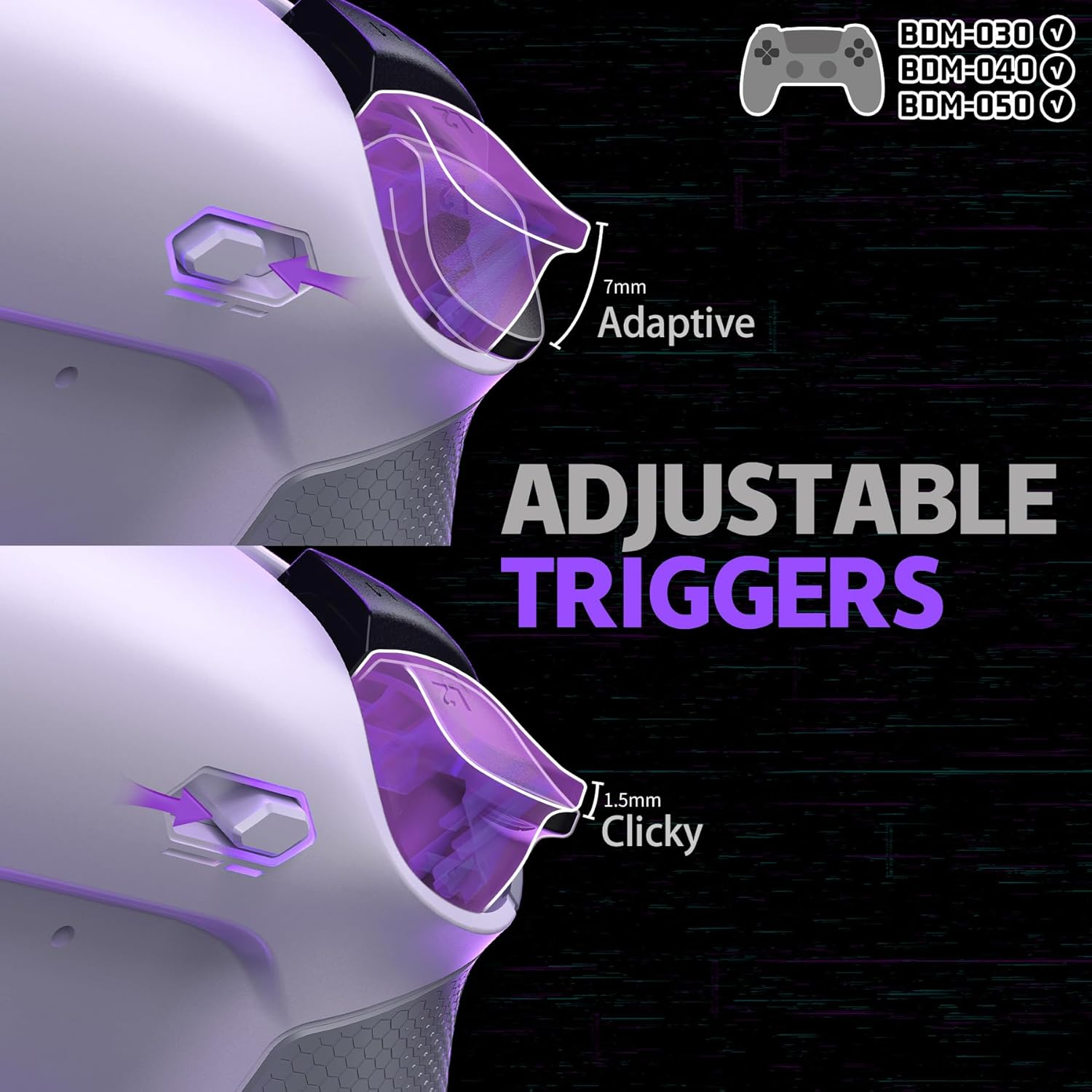 Extremerate Rise plus MAX Back Paddles Kit with Clicky Trigger Stops & Rubberized Grip for PS5 Controller BDM-030 040 050, Remappable Back Buttons Kit for PS5 Controller - White Gray - NO Controller - Galactic Purple image number 7