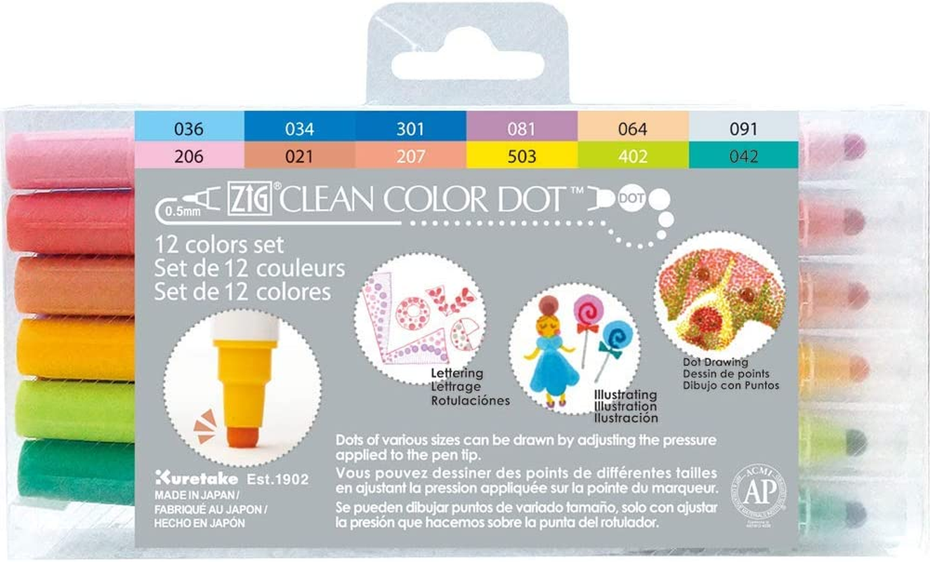 Kuretake ZIG Clean Color Dot Set 12, Multi (KUTC-6100-12V) image number 4