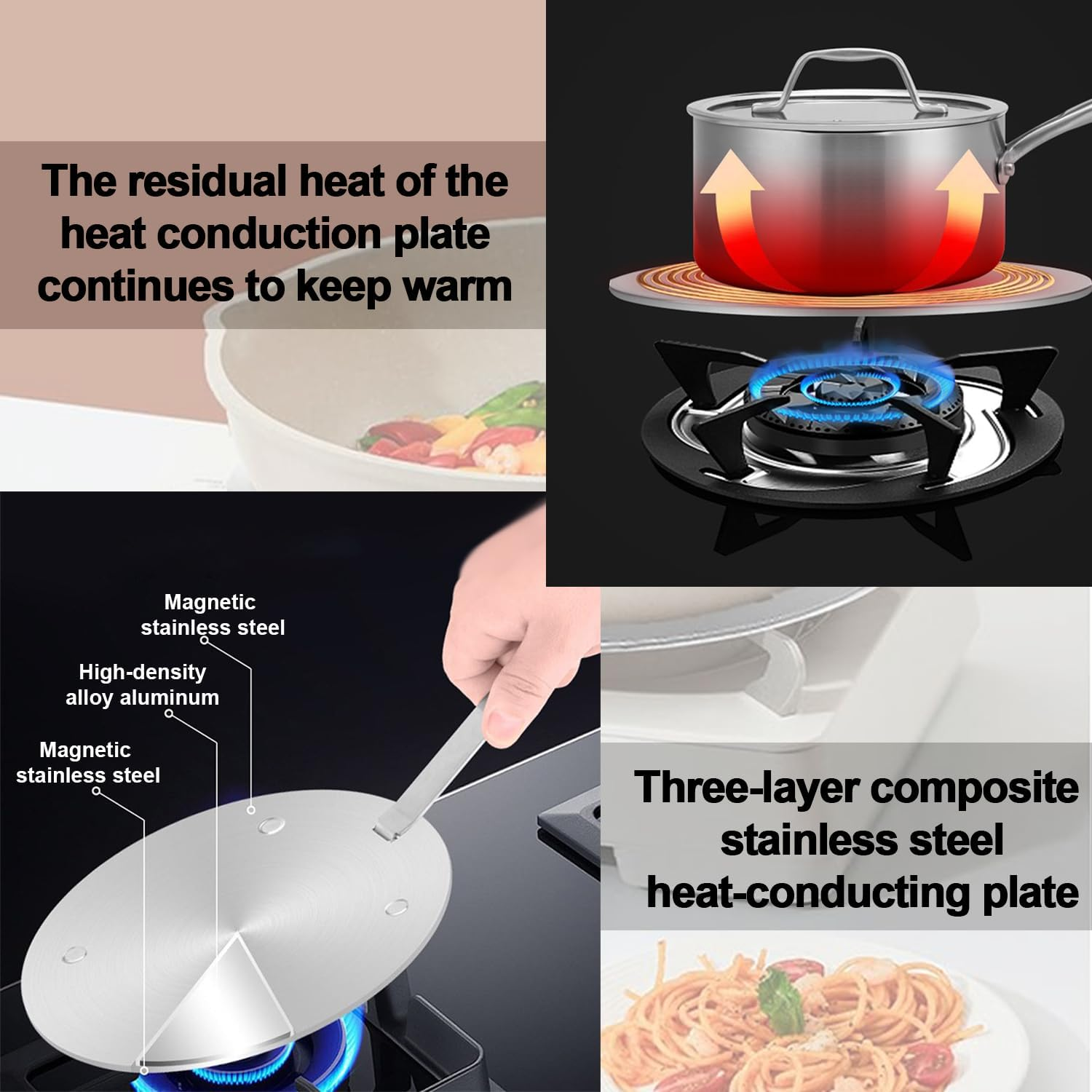 Qianqiao 5.5Inch Heat Diffuser Plate, Stainless Steel Induction Adapter Heat Diffuser Plate, Removable Handle，Coffee Milk Cookware Induction Hob Heat Cooking Diffuser image number 5