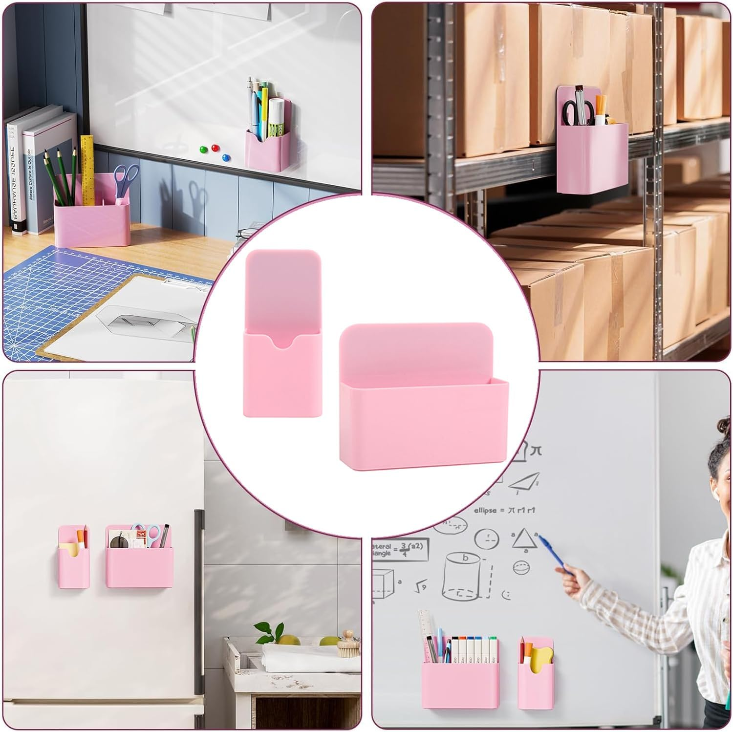 2 Pcs Pen & Marker Holders, Dry Erase Marker Cup Holder, Pen & Eraser Holder Organizer for Whiteboard, Magnetic Pen Holder for School, Office, Home (Pink) - White image number 4