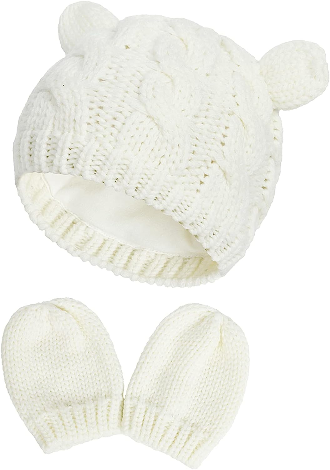 Malaxlx Newborn Baby Infant Toddler Winter Beanie Hat Mittens Set Warm Knitted Hat Glove Set for Girls Boys image number 5