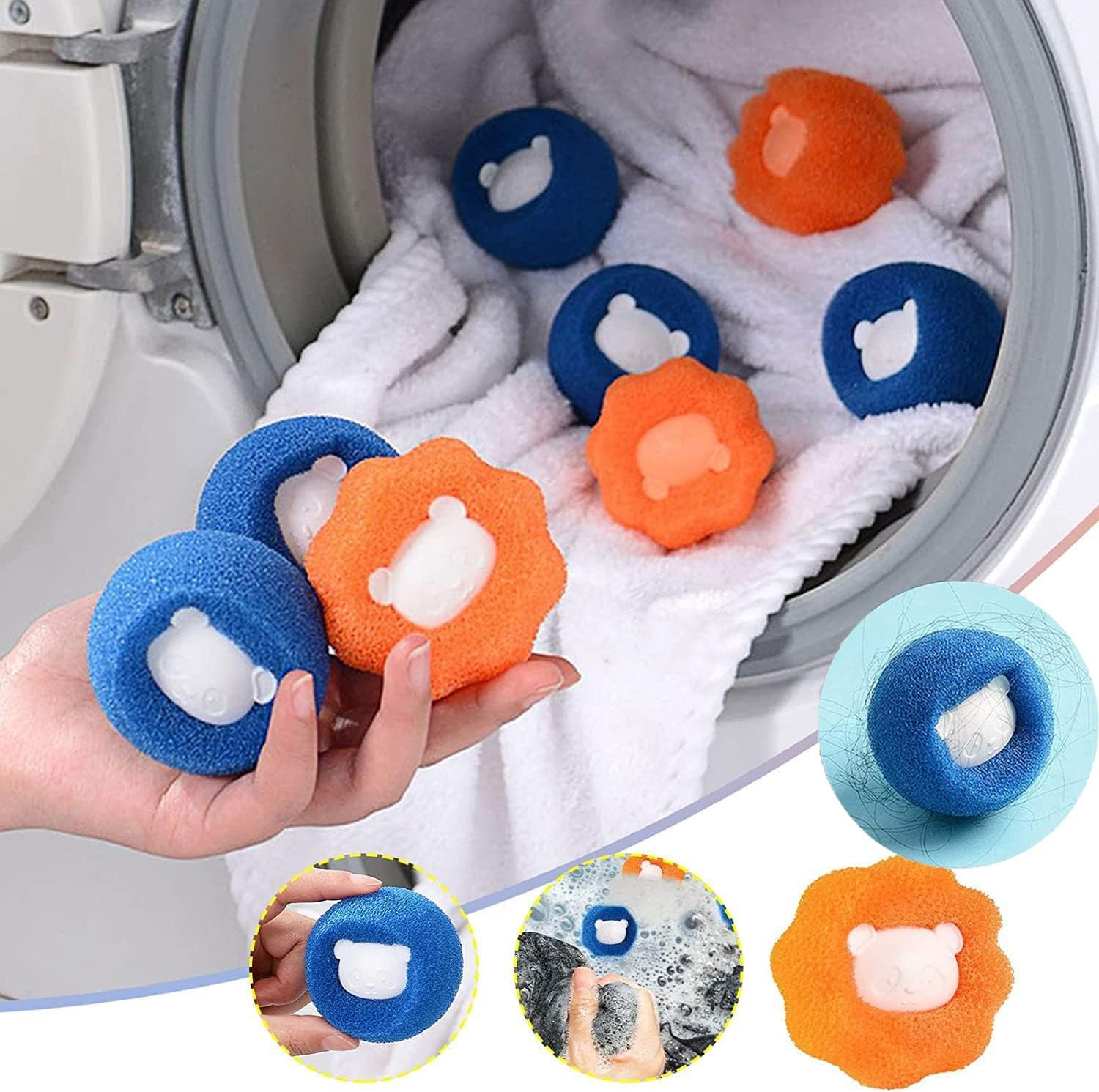 KXC Hair Removal Cleaning Ball Laundry Ball Anti-Winding Sticky Hair Removal Cleaning Ball, Pet Washing Ball for Laundry Washing Machine Hair Catcher Laundry Ball, for Clothing/Pet Hair Remover -6PCS image number 5