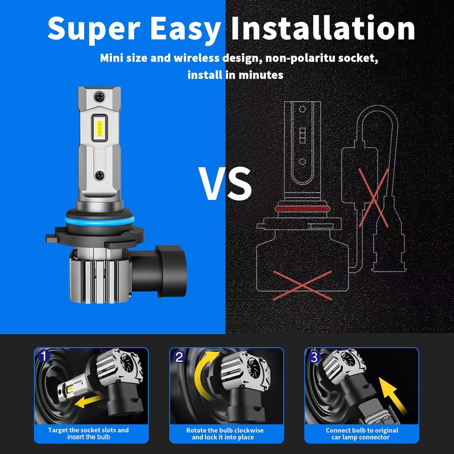 H11 9005 Bulbs Combo, Automotive Parts & Accessories 60,000LM, 1:1 Halogen Mini Size, 6000K White H9/H8/HB3 Fog Bulbs with Fan, Plug and Play, Pack of 4