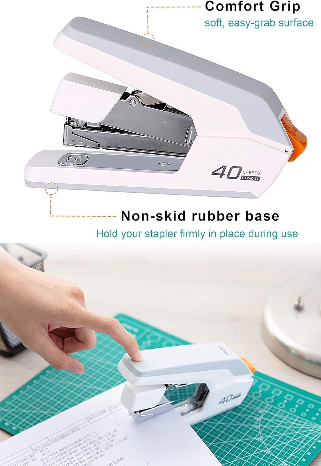 Deli Effortless Desktop Stapler, 40 Sheet Capacity, One Finger Touch Stapling, Easy to Load Ergonomic Heavy Duty Stapler, Includes 1500 Staples and Staple Remover image number 3