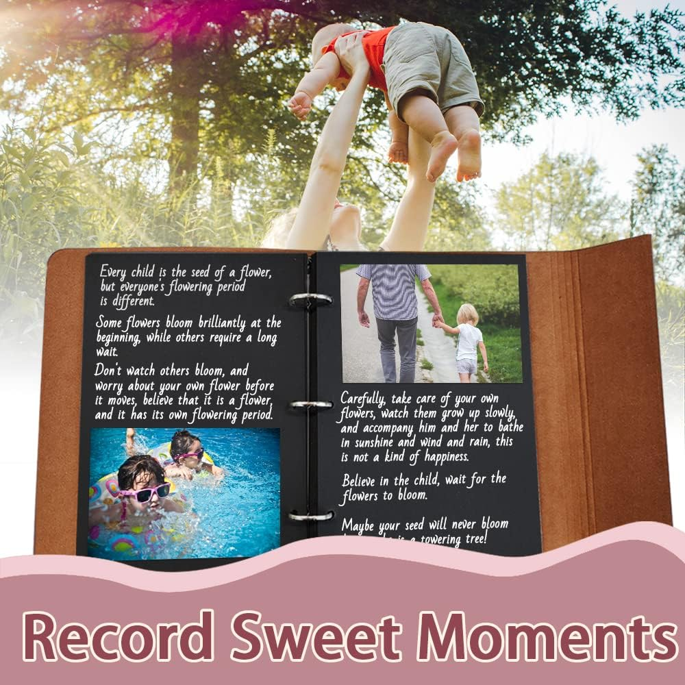 Leather Photo Album, Scrapbook Album with Retro Pendents, DIY Travel Vintage Photo Album, Family Photo Book Refillable 60 Pages for Anniversary Birthday Wedding (Red) - Red image number 4