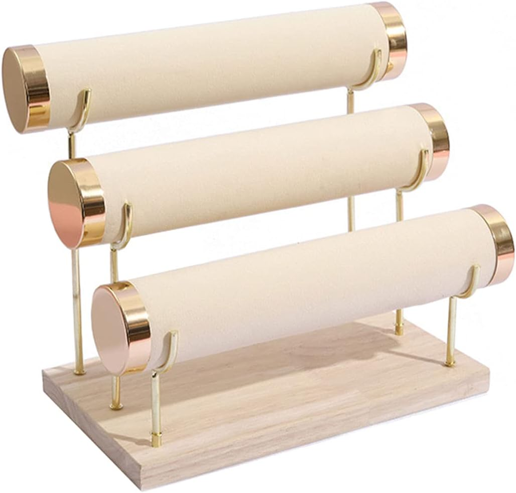 Jewelry Towers with Three Tier Racks, Detachable Black Velvet Gilt-Edging Bracelet Display Stand