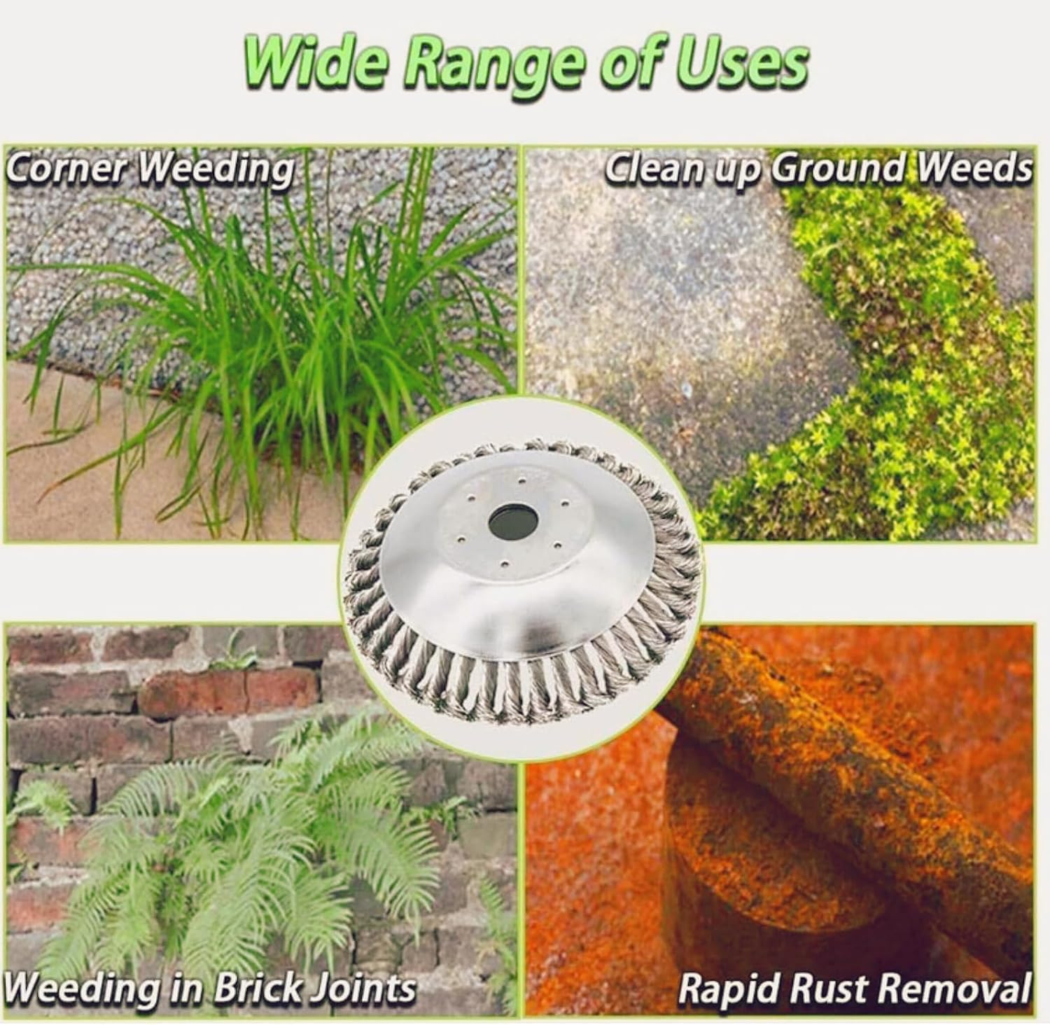 8 Inch Steel Wire Rotary Brush Cutter Trimmer Head Weed Blade Cutter with Adapter Kit Compatible with Husqvarna-Stihl-String-Trimmers, Gardening Lawnmower, Moss Grass Rust Removal image number 4