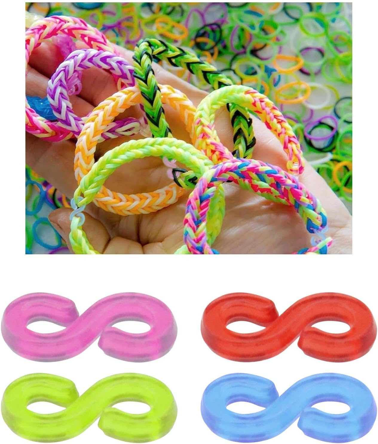 Ecsing 500Pcs Loom Band Clip for Kids Creativity Coordination DIY Basic Braided Accessories Jewelry Accessories Complete DIY Kit Special Occasion Friends Family (Colourful) image number 4