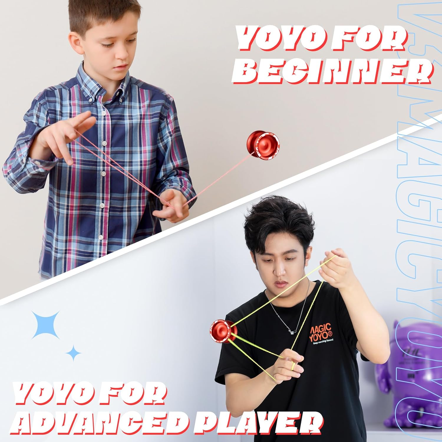 MAGICYOYO V3 Professional Responsive Yoyo for Kids, Alloy for Beginners, Replacement Unresponsive Bearing for Advanced Players + 12 Strings, Bearing Removal, Axle, Case (Red)