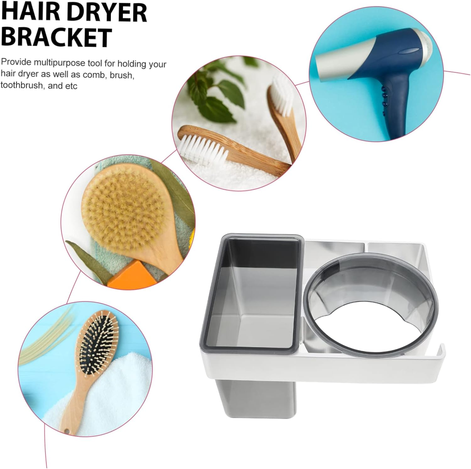 Wall-Mounted Bracket Aluminum Storage Holder for Hair Dryer Bathroom Hanger Organiser Storage for over Door Hair Dryer Holder image number 1