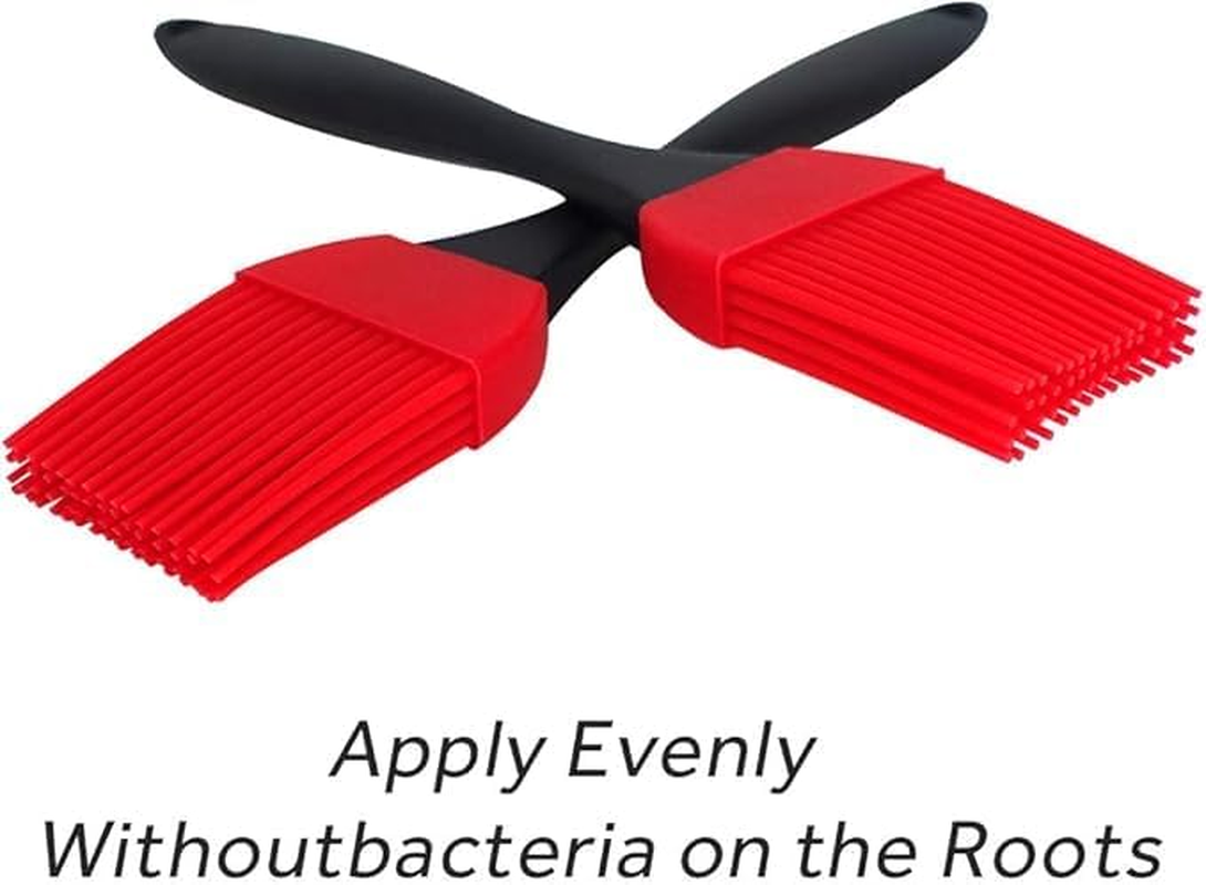 2PCS Basting Brush Silicone Pastry BBQ Brushes Grill Oil Brush Removable Soft Heatproof Durable Perfect for Grilling Marinating Meat Steaks Cakes Honey Spring Rolls Red Black 8 X 1.5 Inch