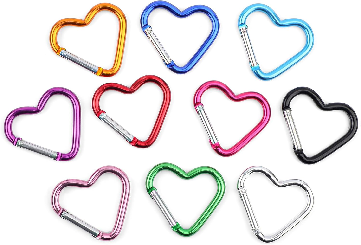 10Pcs Heart Shaped Carabiner, Aluminium Alloy Cute Carabiner Clip Snap Hook Key Holder Heart Keychain Clip Key Ring for Camping Backpack Water Bottle Key Chain image number 6