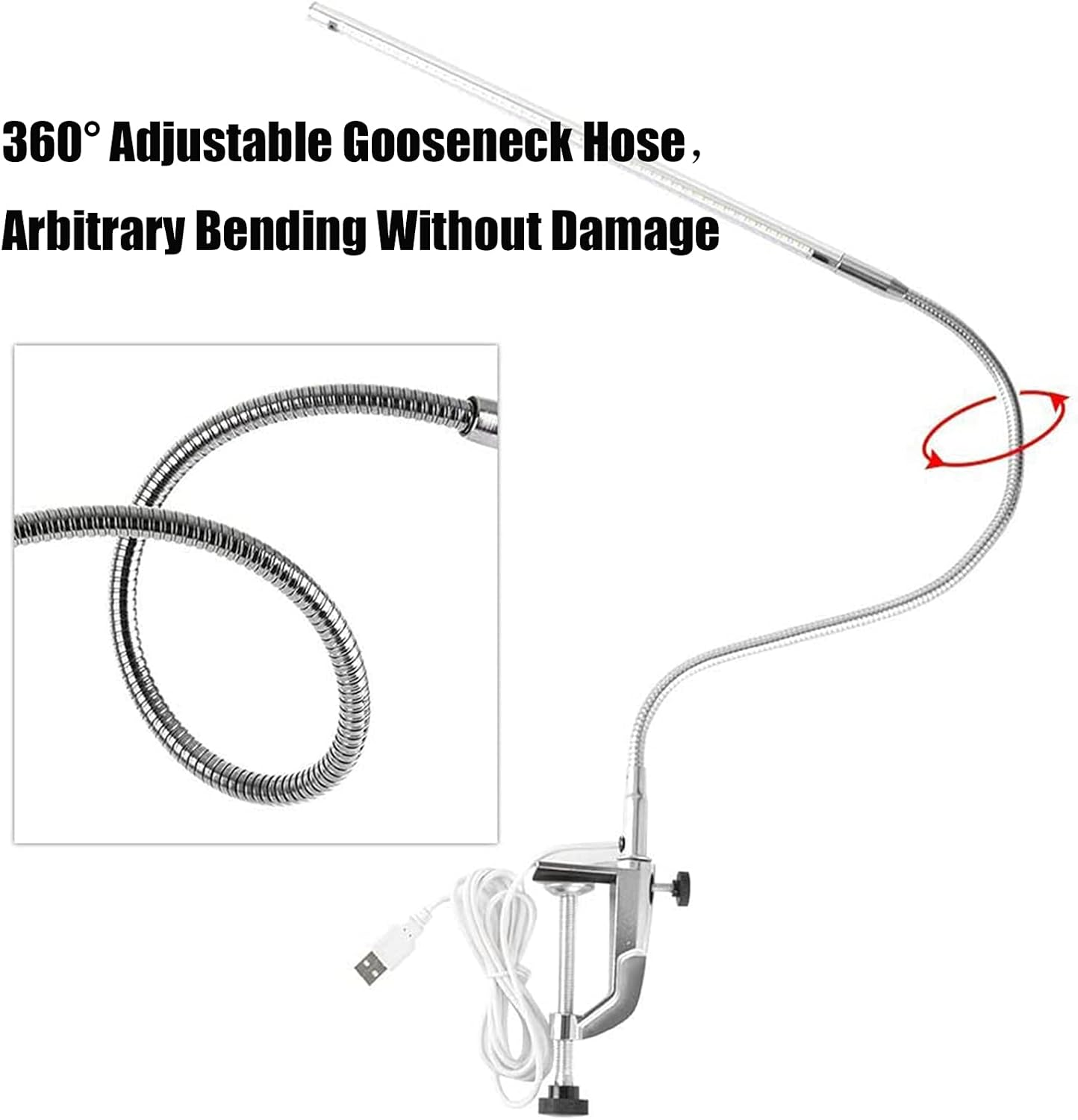 Desk Light with Clamp, USB LED 8W Clip Nail Desk Lamp Eye Care Flexible Gooseneck 360&deg; Clamp Light for Manicure Reading Eyebrow Office Tattoo image number 3