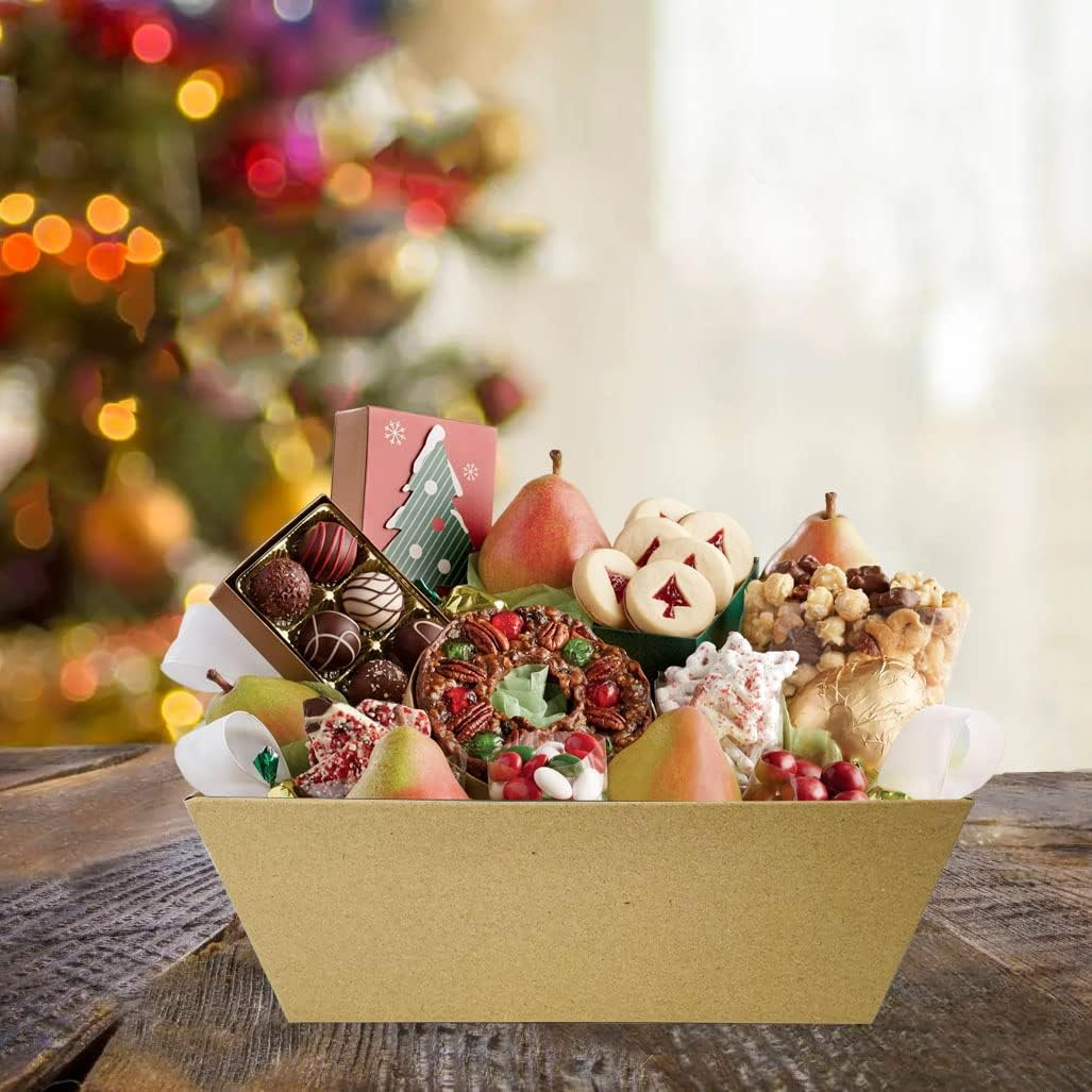 Funsky Baskets for Gifts Empty, 5 PCS Sturdy Diy Bulk Gift Basket Kraft Market Tray Cardboard Basket with Handles, Gift Basket Kit Supplies Wrap to Fill for Birthday Christmas Valentines Thanksgiving image number 1