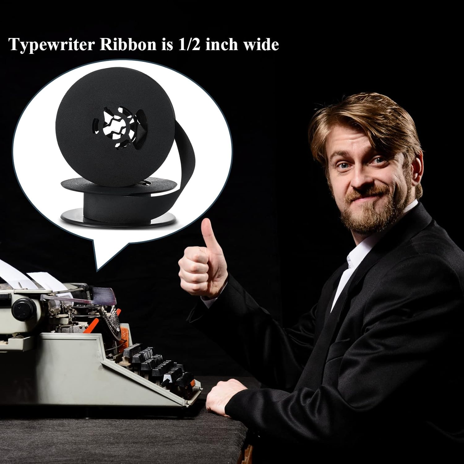 Seajan 4 Pairs Universal Dual Shaft Typewriter Ribbon Vintage Typewriter Ribbon, 1/2 Cloth for Most Machines(Black) - Black image number 5