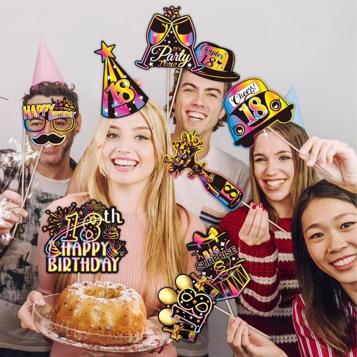 30Pcs Birthday Photo Booth Props Kit Happy Birthday Party Favors Funny Birthday Party Supplies Decoration for Men and Women (18Th) image number 2