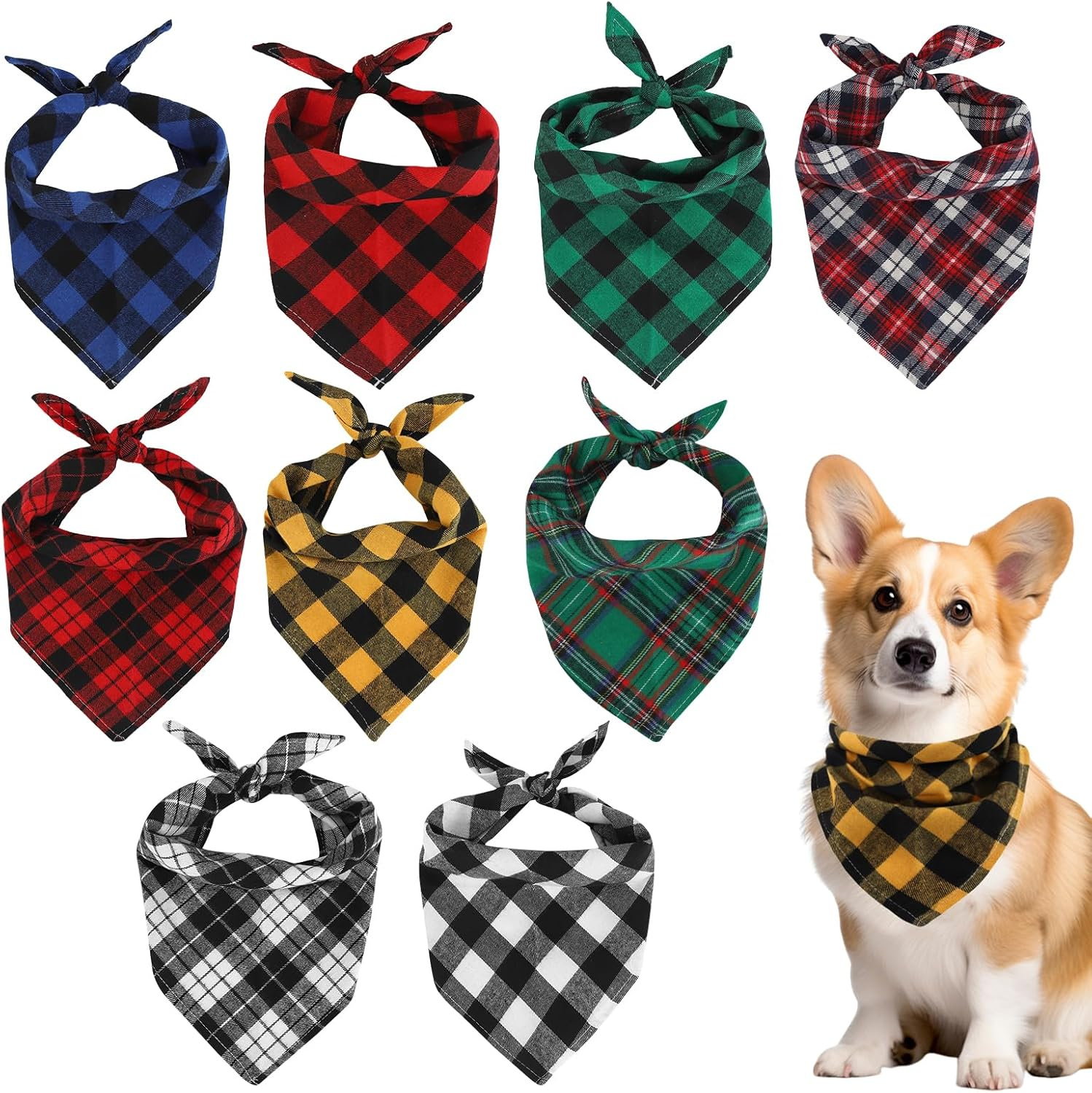 Dog Bandana 9 Pack-Dog Bandanas Boy, Girl, Premium Durable Soft Lightweight Fabric, Adjustable Plaid，Dog Bandanas Scarf for Puppy Small Medium Large Dogs (L-27.5X18.9X18.9 Inch) image number 4