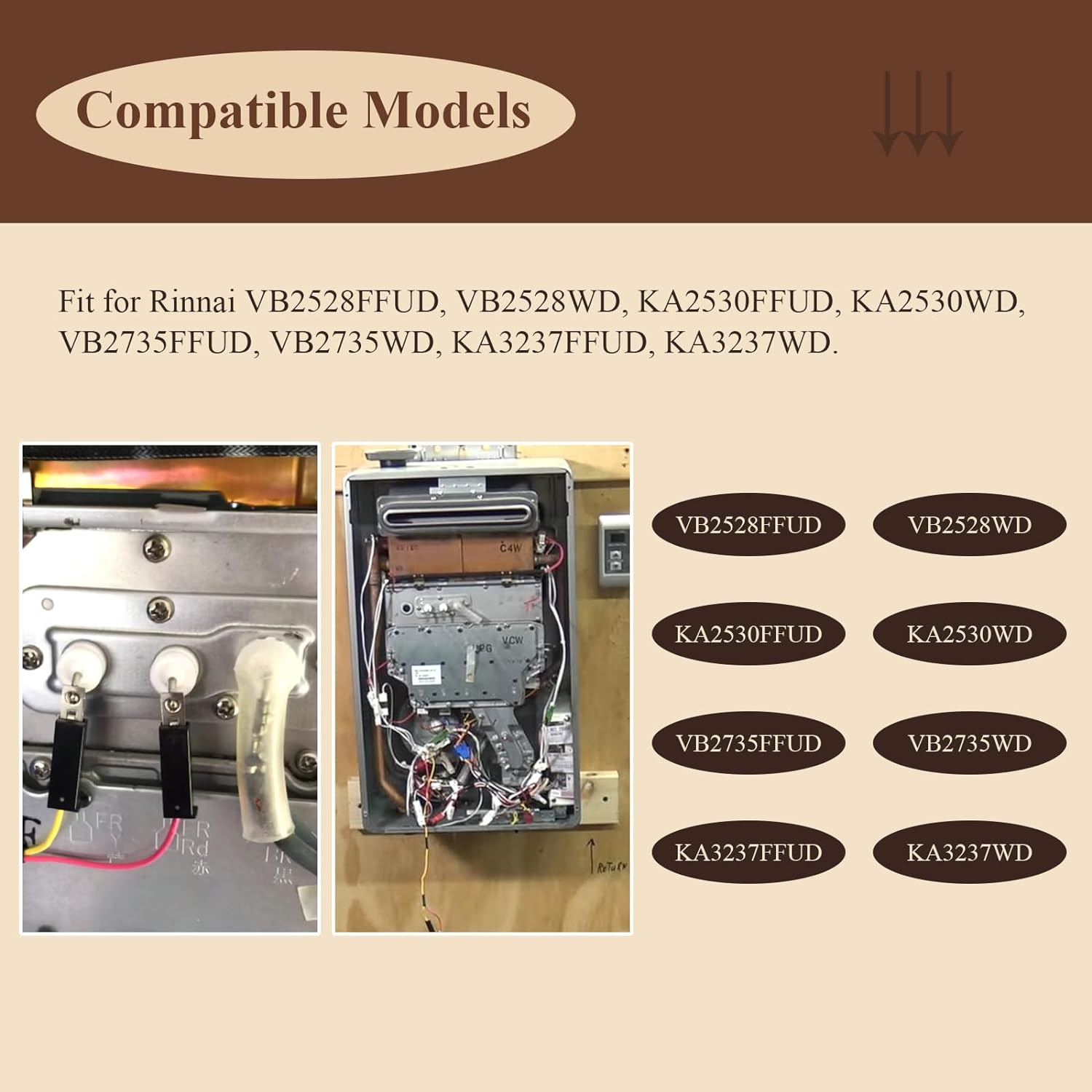 New 104000192-K Flame Rod Electrode Kit, Fit for Rinnai R75 and R94 Tankless Water Heaters, Compatible with Rinnai VB2528FFUD, VB2528WD, KA2530FFUD, KA2530WD, VB2735FFUD, VB2735WD, KA3237FFUD image number 5