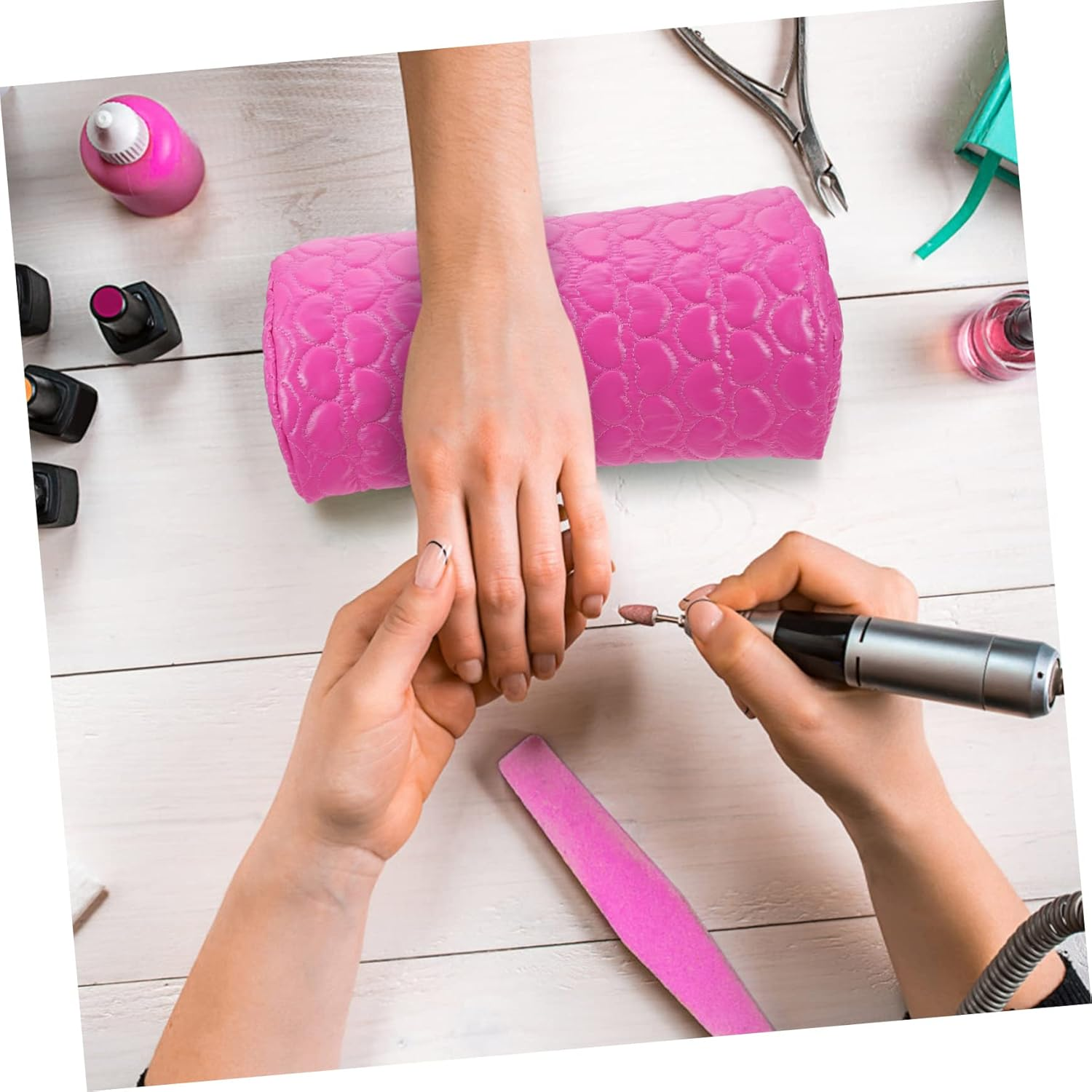 FOMIYES Nail Art Hand Cushion Manicure Hand Pillow Pu Leather Half-Moon Detachable Pink Rest for Nail Salon and Personal Use