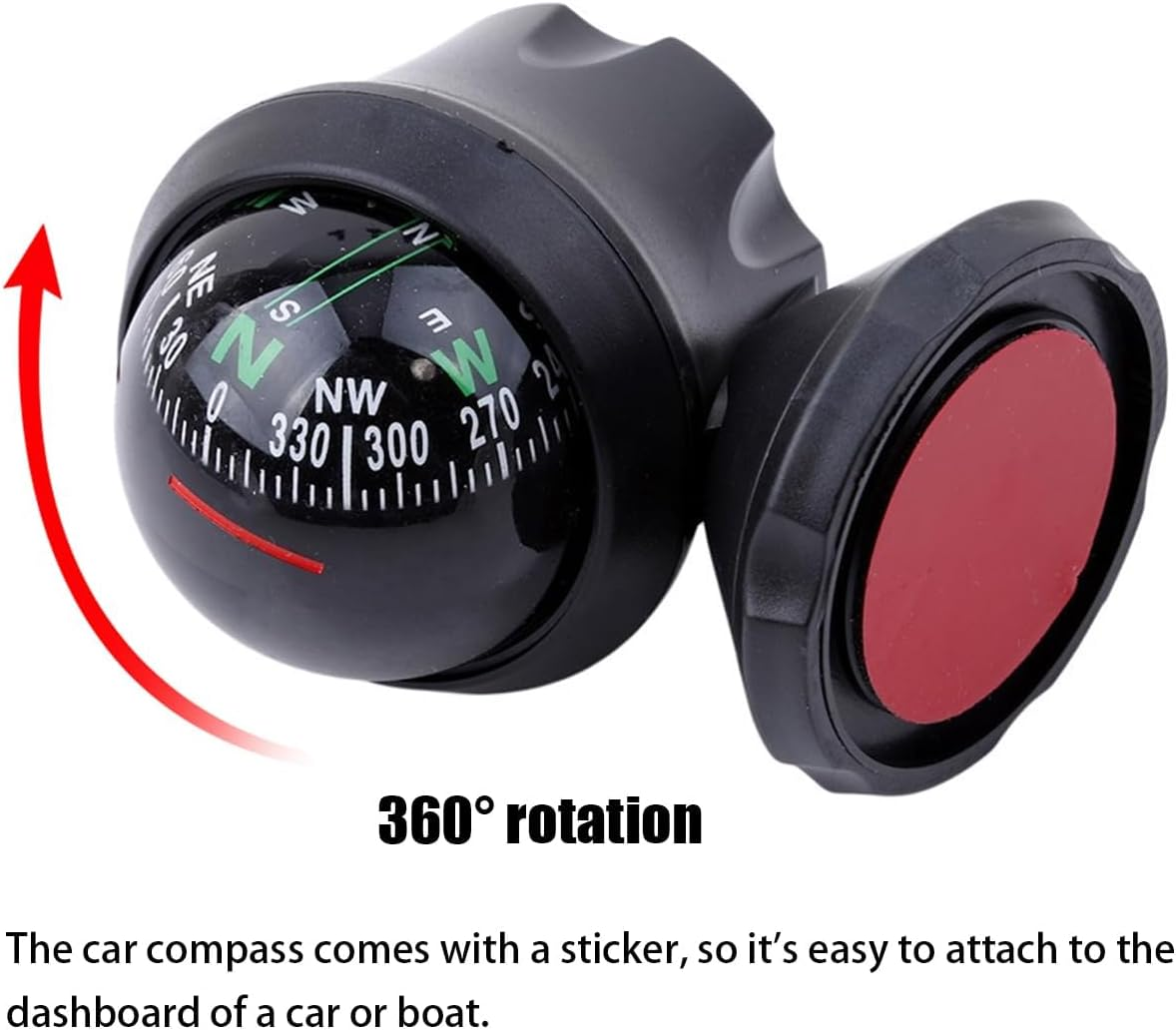 Car Compass Ball, Dash Mount Adjustable Compass Ball with Bottom Stick, Navigation Hiking Direction Pointing Guide Ball for Marine Boat Truck Caravan Outdoor, Universal Car Accessories