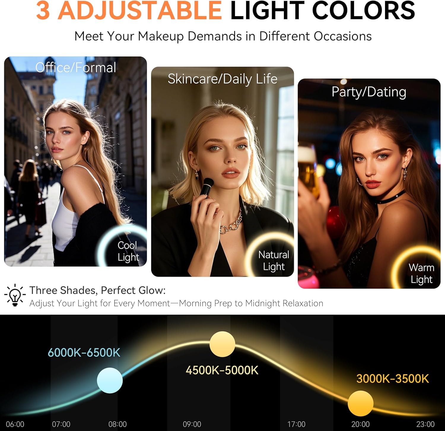 Auxmir Cosmetic Mirror with Lighting, 3 Light Colours, USB Rechargeable 46 LED Make-Up Mirror, Standing Mirror, Continuous for Dimmable Brightness, Premium 1 X HD Mirror with Small 10 X for Home, Hotel image number 3