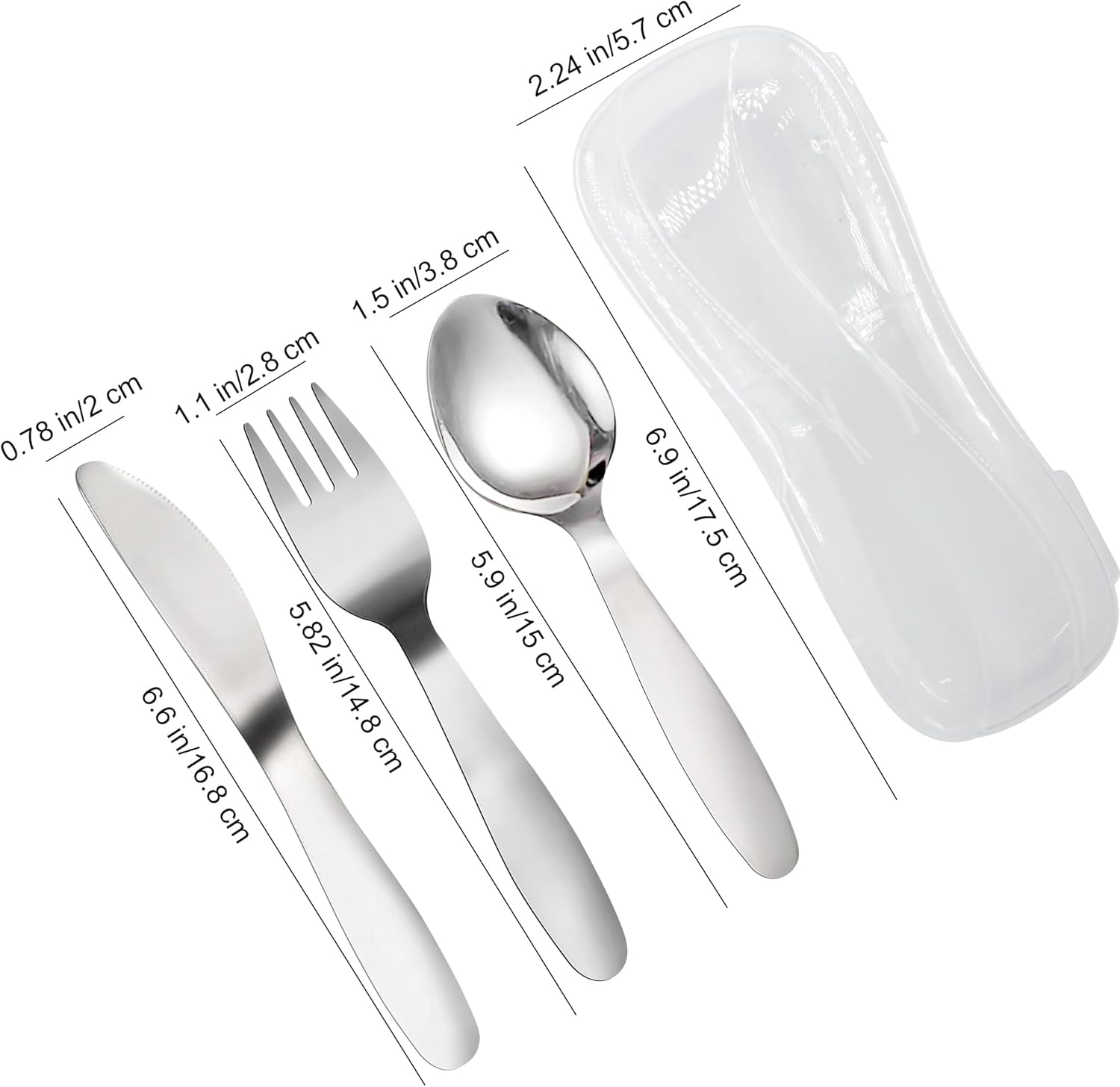 VANRA 2 Pieces Children Fork Spoon Set with Travel Case for Lunch Box, 18/8 Stainless Steel Kids Silverware Flatware Set Kids Utensil Set for School (Fork Spoon) (1 Fork+ 1 Spoon+ 1 Knife) image number 2