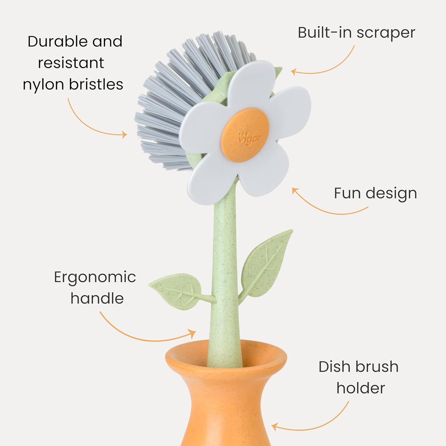 VIGAR Dishwasher Brush with Orange Florganic Vase