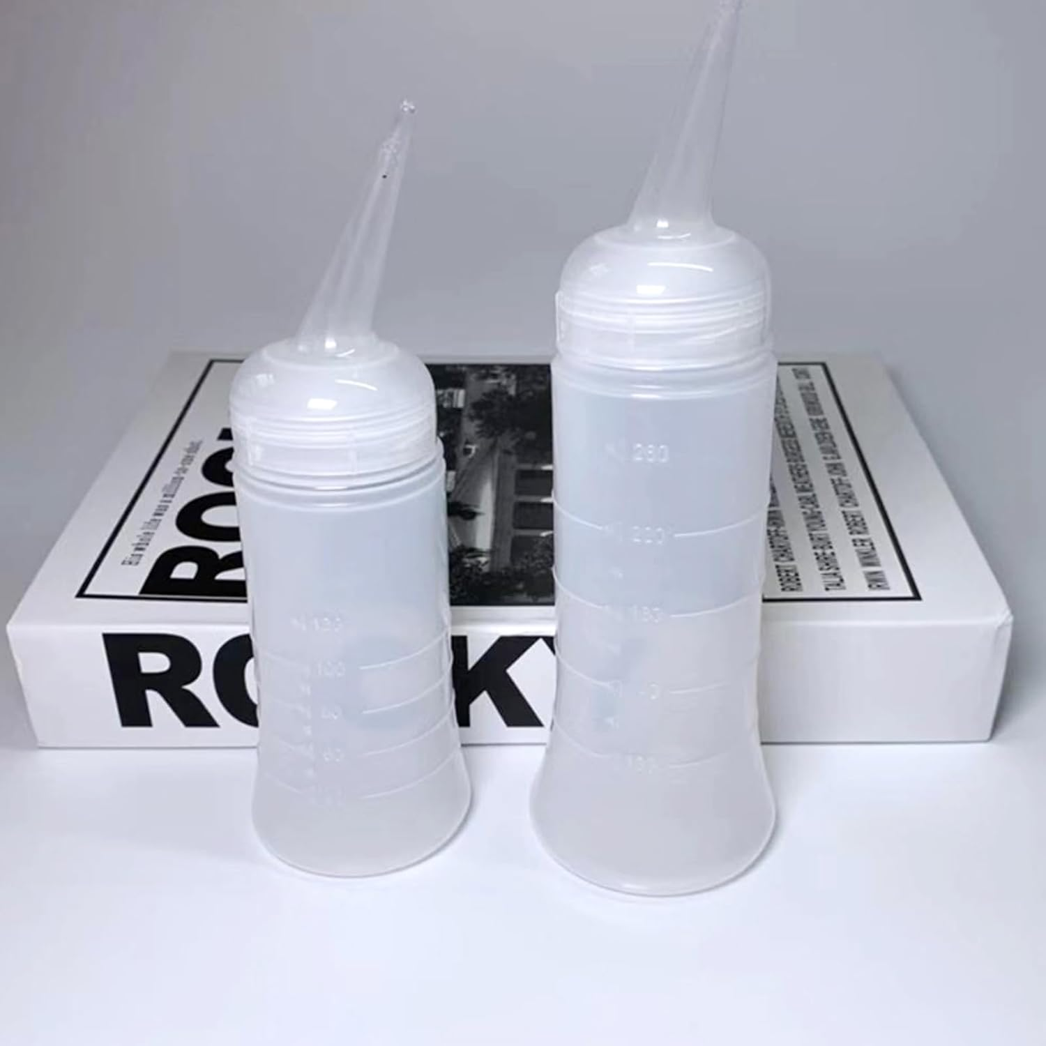 2Pcs Hair Bottle,Dye Empty Squeeze Bottle,Hair Dye Bottle with Tip Clear Squeeze Bottle,Hair Oil Bottle Applicator Tool for Travel (White, M,L) image number 3