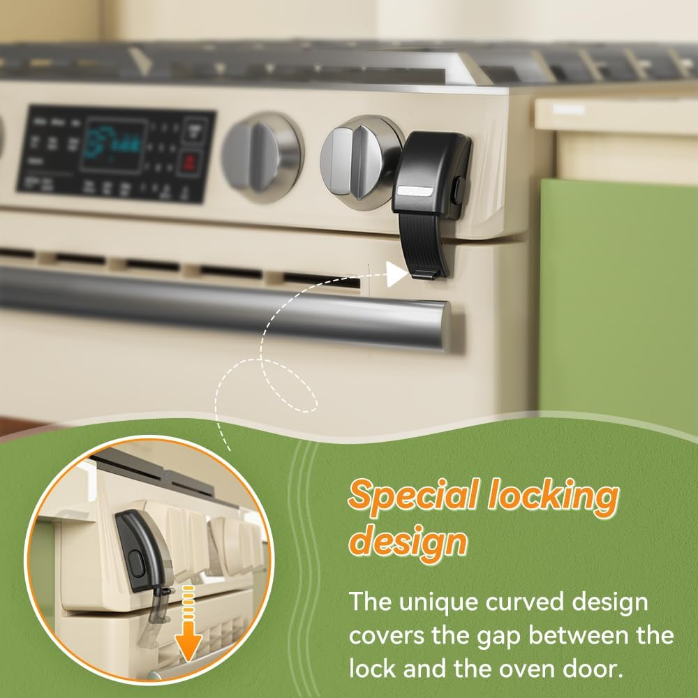 SAFELON 1 PC Update Baby Safety Oven Lock, Kitchen Safety Oven Door Lock, Childproofing Lock for Babies & Toddlers, Heat-Resistant, No Drilling (Black)