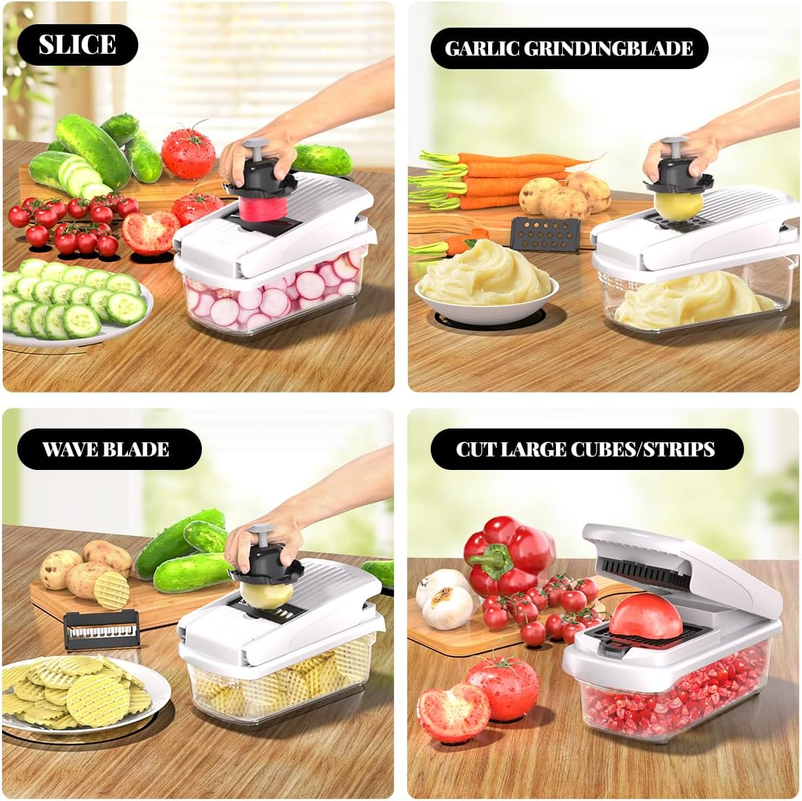 15 in 1 Vegetable Chopper Onion Mandolin Slicer Food Cutter Dicing Machine Cutter Veggie Slicer with 7 Blades Potato Carrot Garlic Chopper, White image number 3