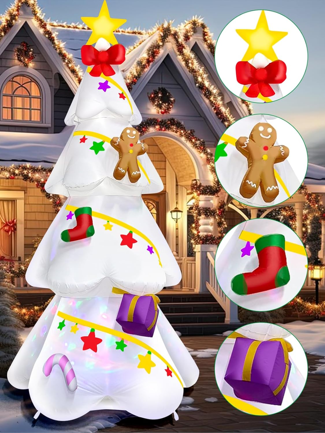 EBANKU 9 FT Christmas Inflatable Xmas Tree Outdoor Decorations, Blow up Yard Decoration Christmas Tree with Star Gingerbread Man, Build in Leds, Colorful Rotating Light for Holiday Indoor Garden Lawn image number 3