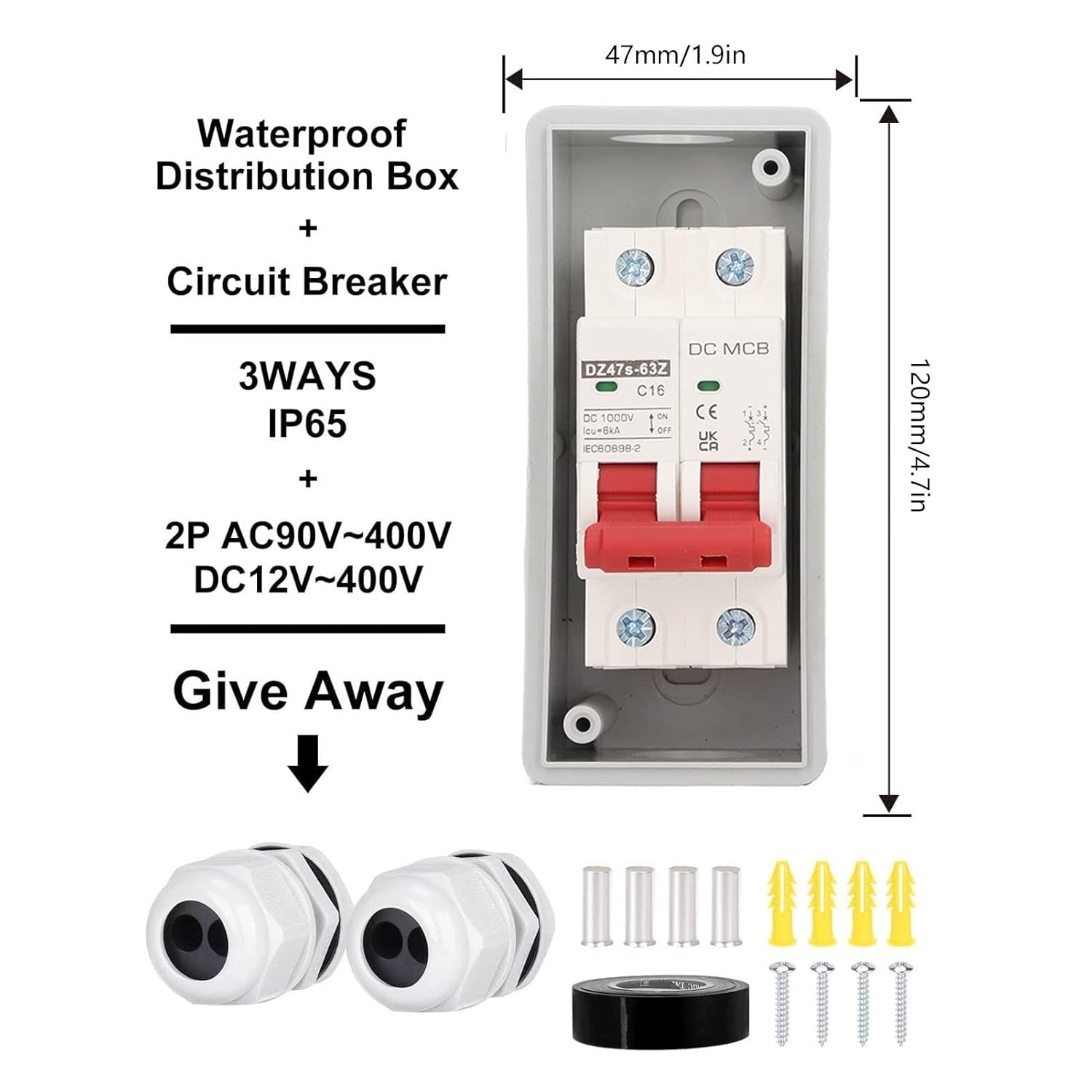 DC Circuit Breaker 2P 16A Isolator DC Disconnect Switch for Solar PV System