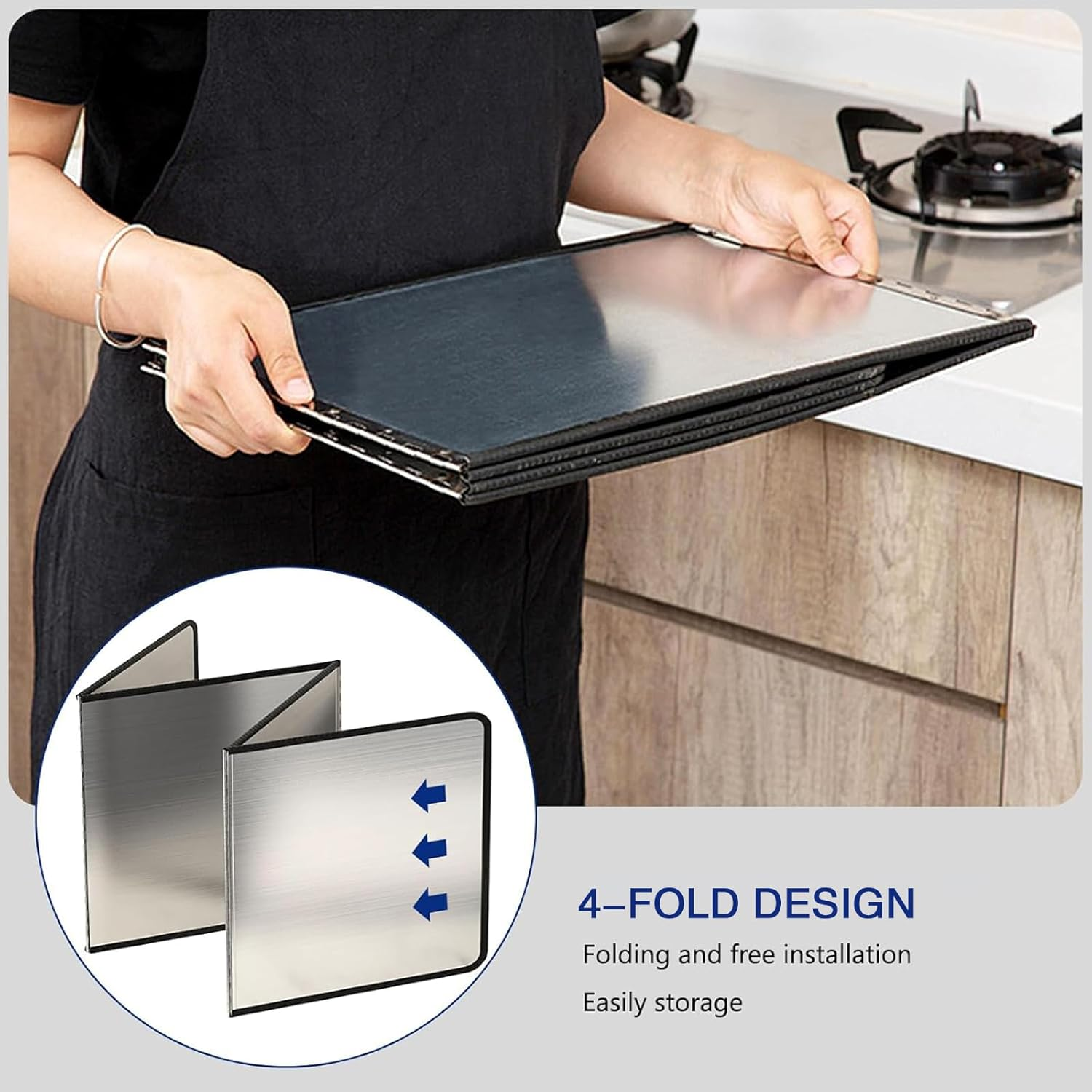 4 Sided Splatter Guard, 80 * 40 * 40CM Grease Foldable Splatter Guard for Stove Stainless Steel Oil Splatter Screens Backsplash for Fine Mesh Oil Splash Guard anti Splatter Shield Guard image number 6