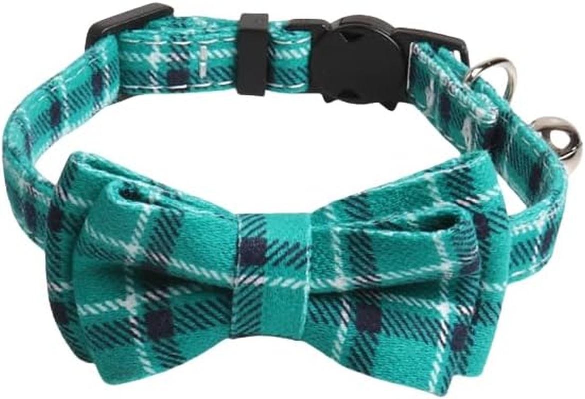 Cat Collar Breakaway with Bell and Bow Tie, Plaid Design Adjustable Safety Kitty Kitten Collars (Style1, 1.0 * 28CM) image number 2