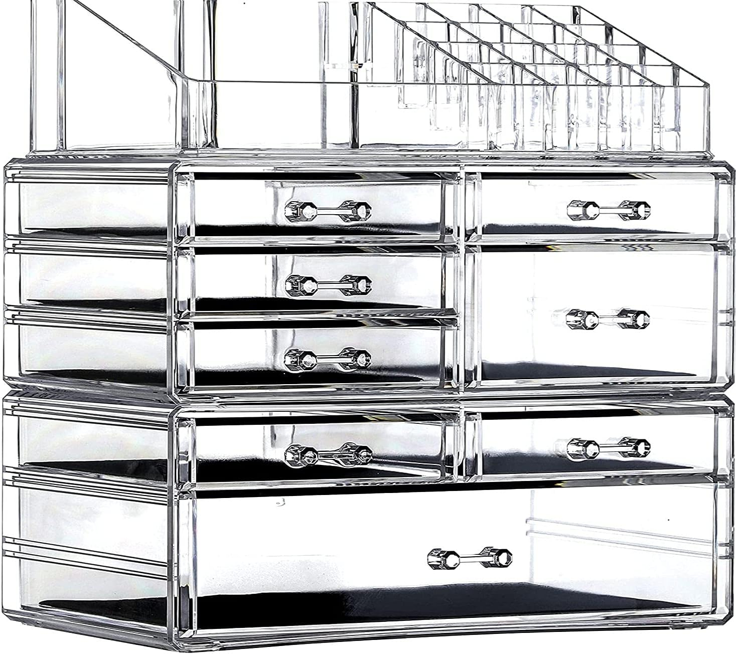 Cq Acrylic 3 Pack Clear Make up Organizer Countertop,Stackable 8 Drawers Makeup Storage,Cute Vanity Organizers for Dresser Hair Clip,Jewelry,Beauty Product Desk and Bathroom Organizers and Storage image number 3