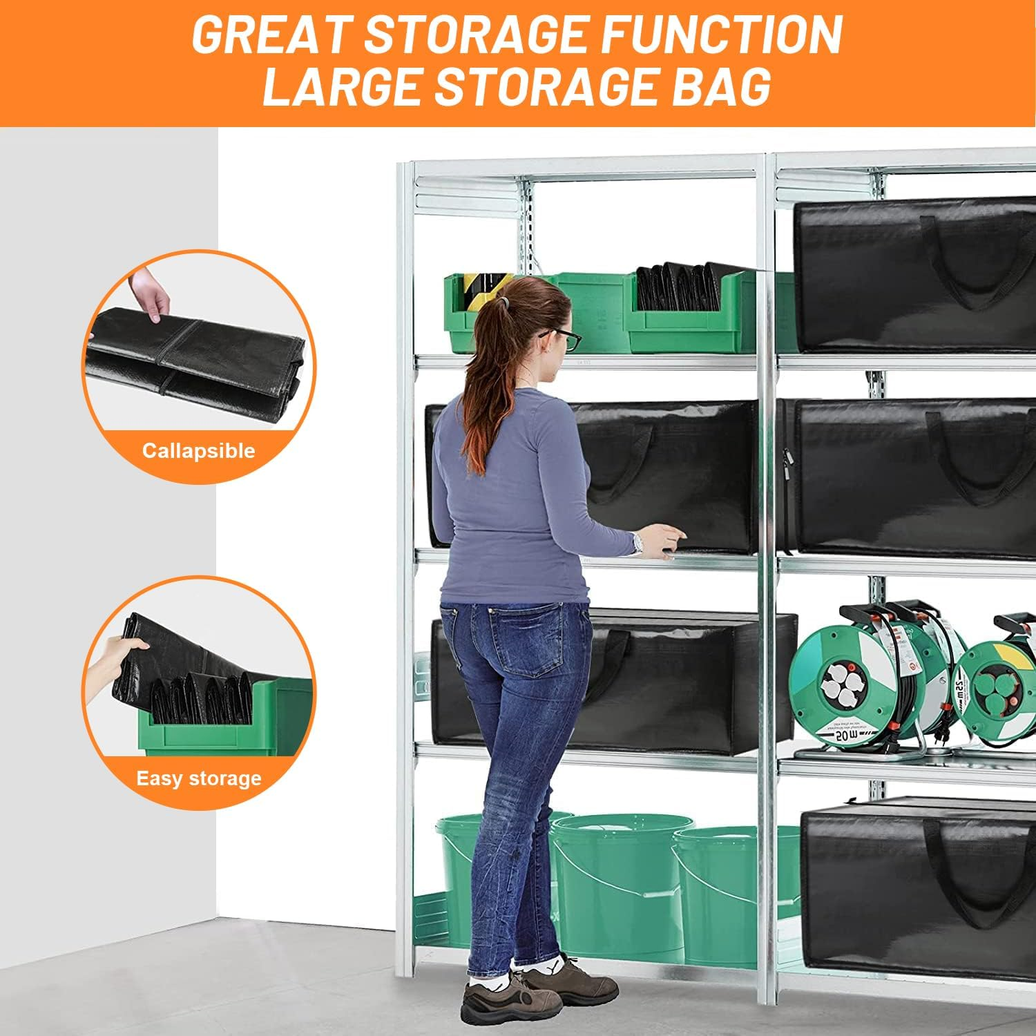 8 Pack Moving Bags, Heavy Duty Extra Large Storage Bags, Moving Supplies Boxes, College Dorm Room Essentials, Clothes Storage Bins Packing Bags with Backpack Handles Zipper Compatible with IKEA Cart image number 4