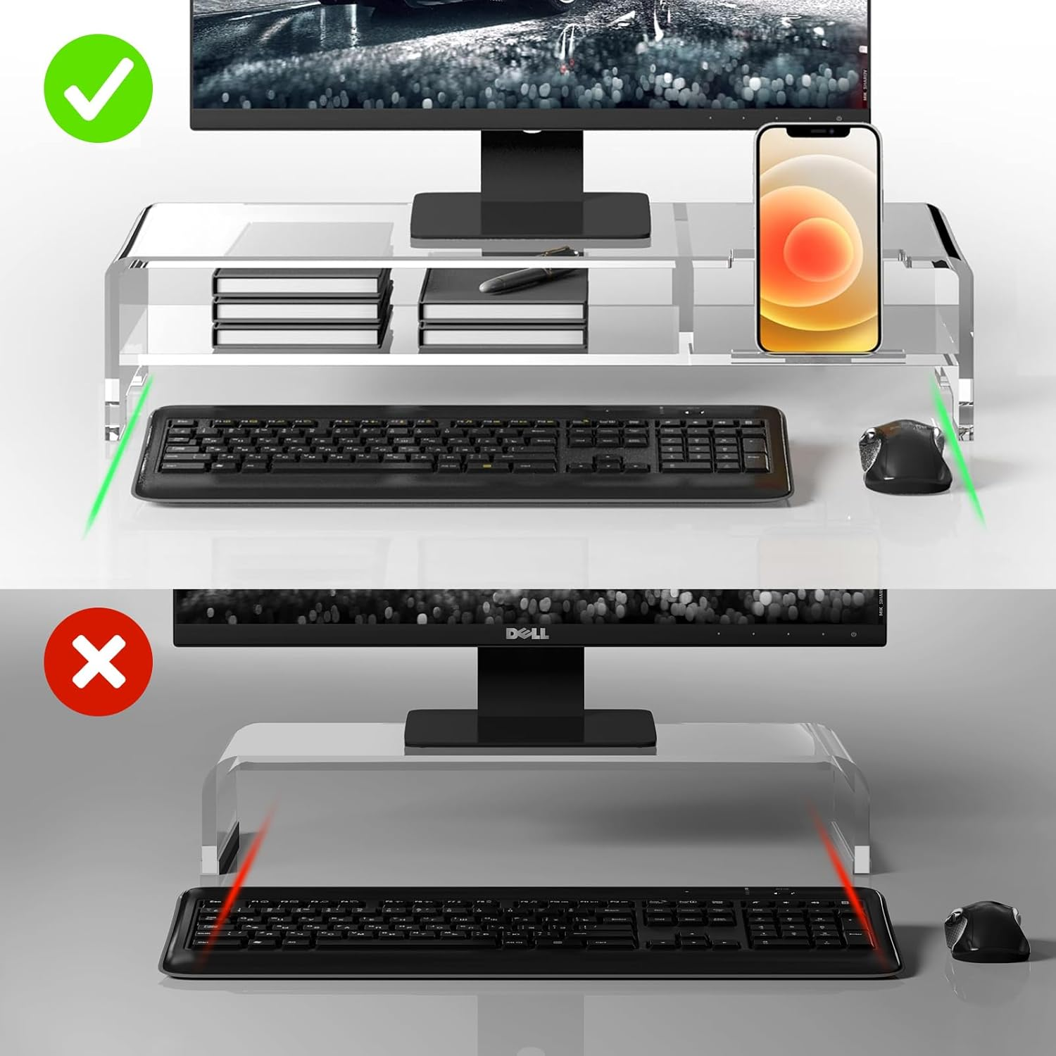 BEYGORM Acrylic Monitor Stand Riser, Wide 20", 2 Tier Computer with Storage, Desk Organizer Desktop Printer Laptop Storage Shelf Screen Holder Phone Holder(Clear) image number 1