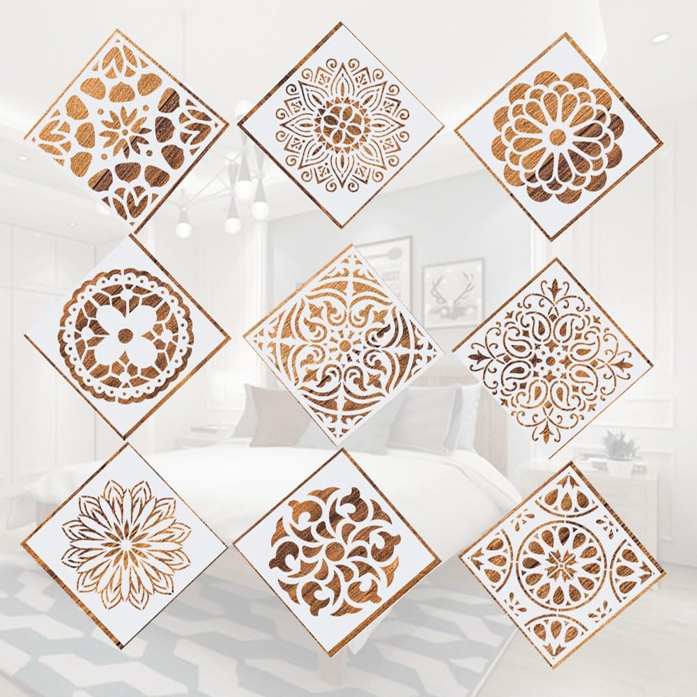 16 Pcs Reusable Painting Stencils for Drawing Scrapbooking Tracing Diypainting Art Scrapbook Floor Wall Furniture Fabric Decors, 15X15 Cm 16 Patterns image number 2