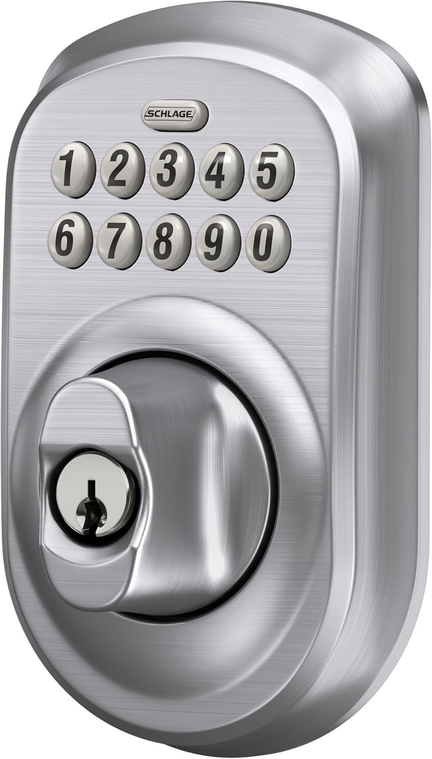 Schlage BE365 Plymouth Keypad Deadbolt, Satin Chrome image number 7